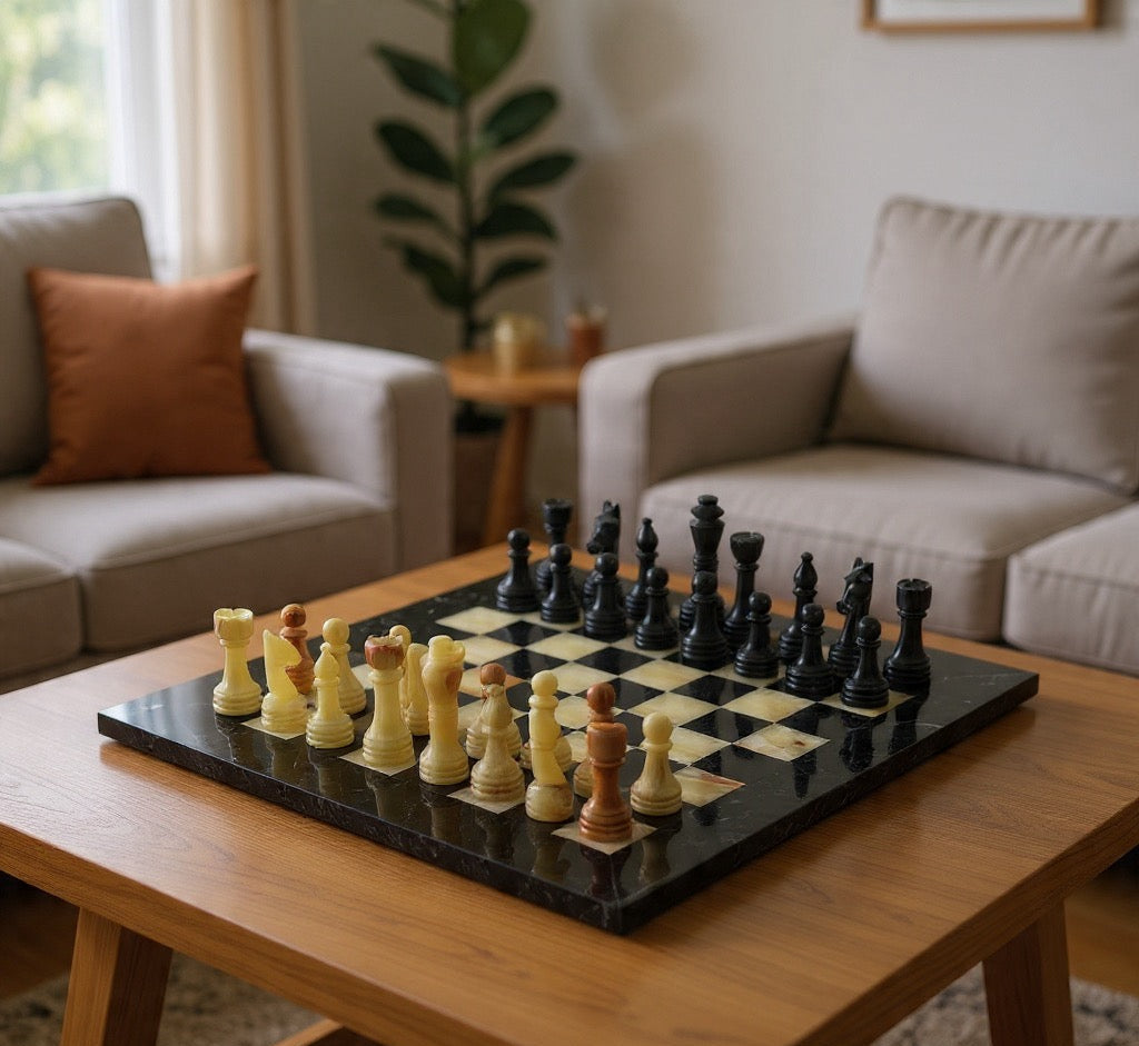Black & Onyx Luxury Marble Chess Set (15"x15")