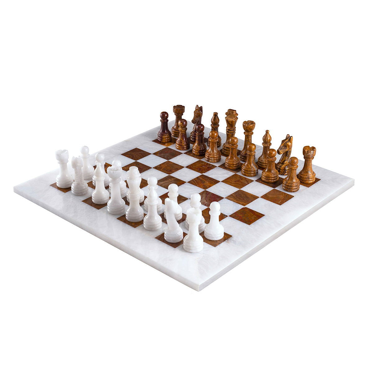 White & Old Copper Luxury Marble Chess Set (15"x15")