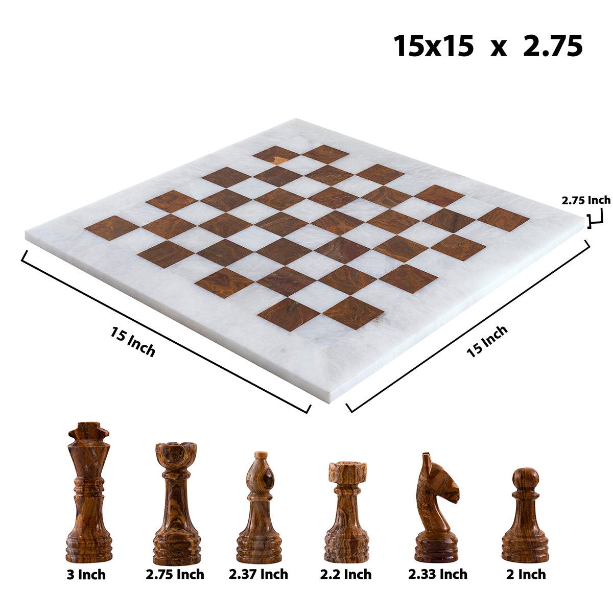 White & Old Copper Luxury Marble Chess Set (15"x15")