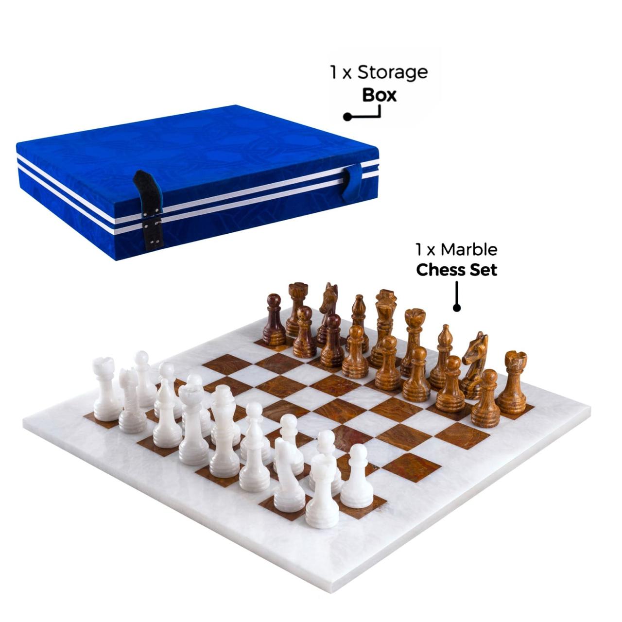 White & Old Copper Luxury Marble Chess Set (15"x15")