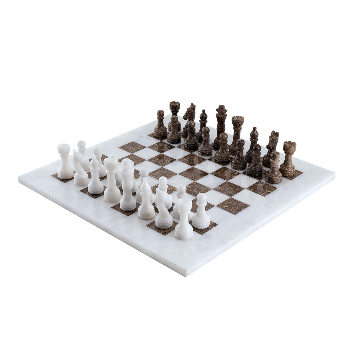 White & Pinecone Luxury Marble Chess Set (15"x15")