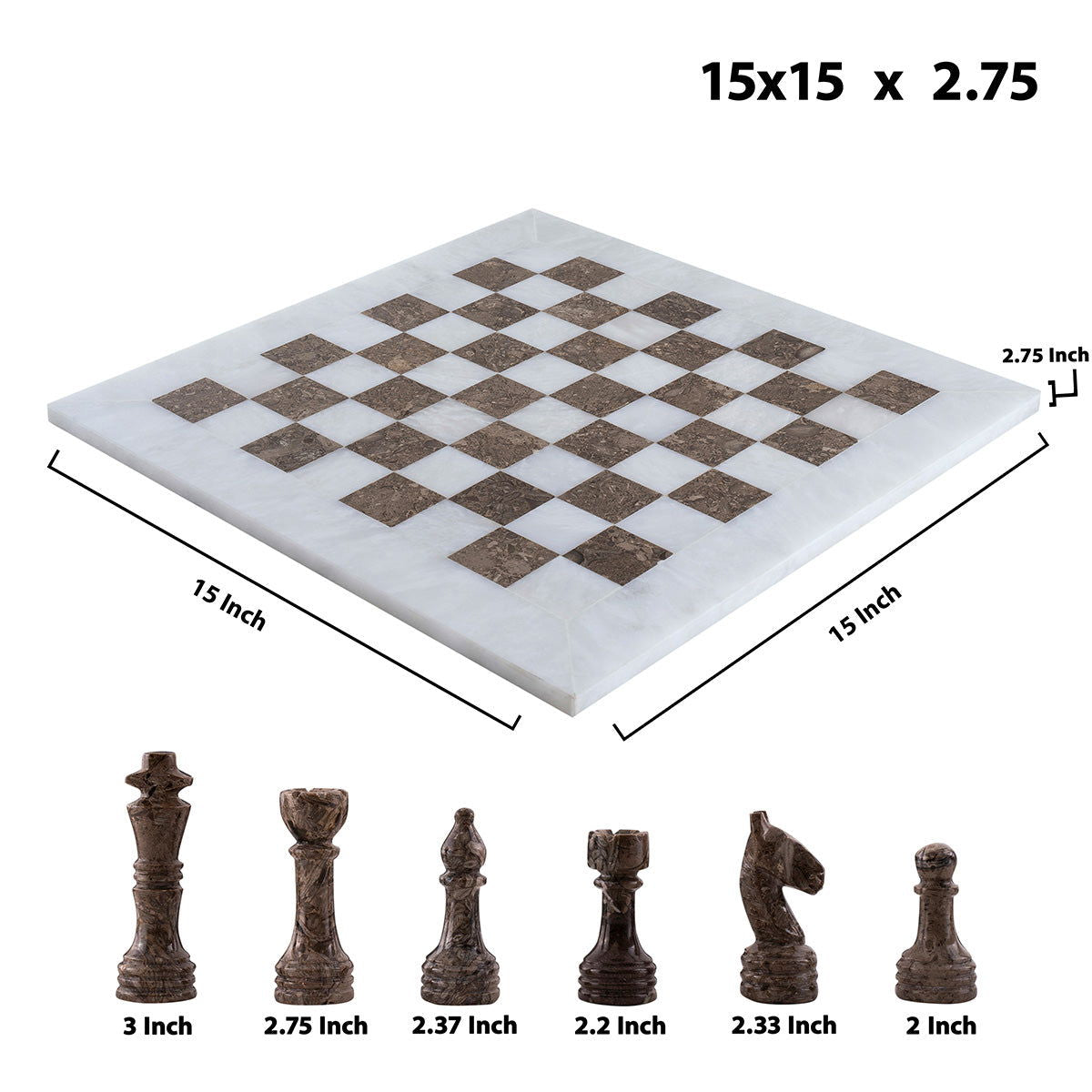 White & Pinecone Luxury Marble Chess Set (15"x15")
