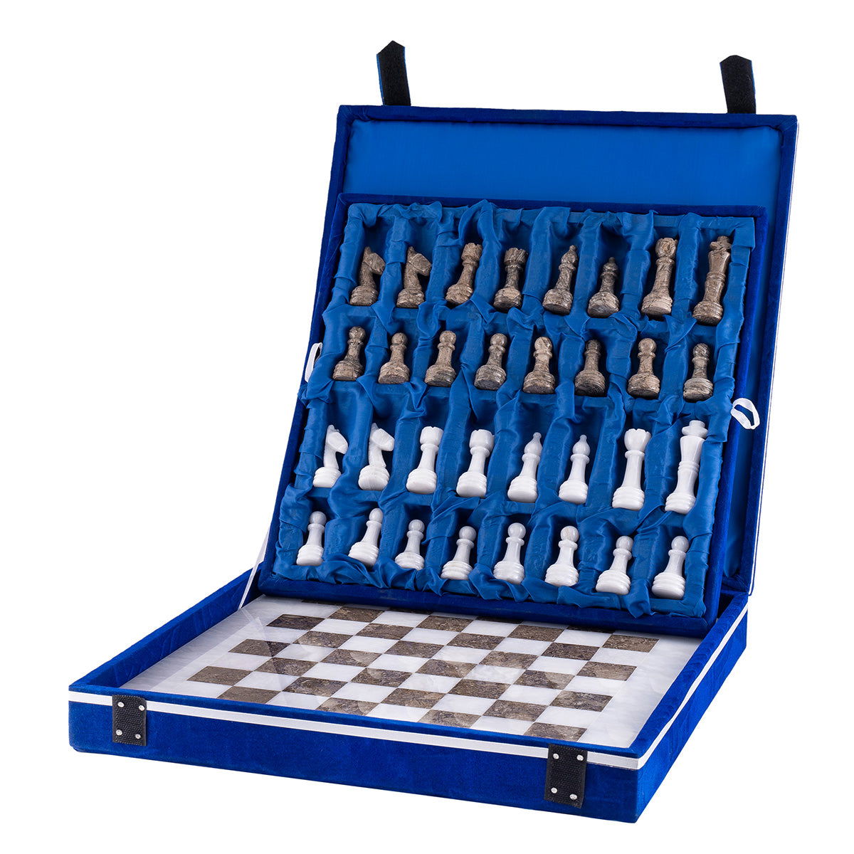 White & Pinecone Luxury Marble Chess Set (15"x15")