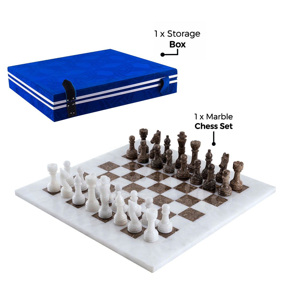 White & Pinecone Luxury Marble Chess Set (15"x15")