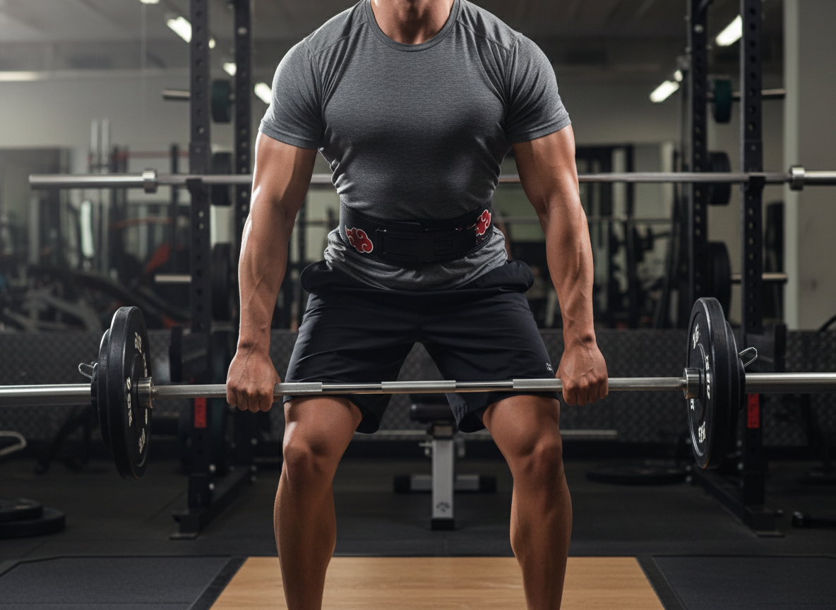 Man wearing cloud design powerlifting belt