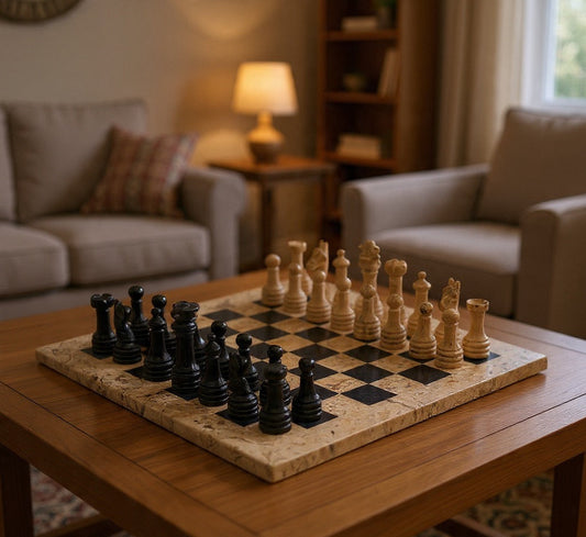 Pinecone & Black Luxury Marble Chess Set (15"x15")