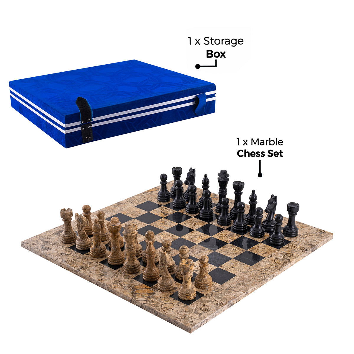 Pinecone & Black Luxury Marble Chess Set (15"x15")